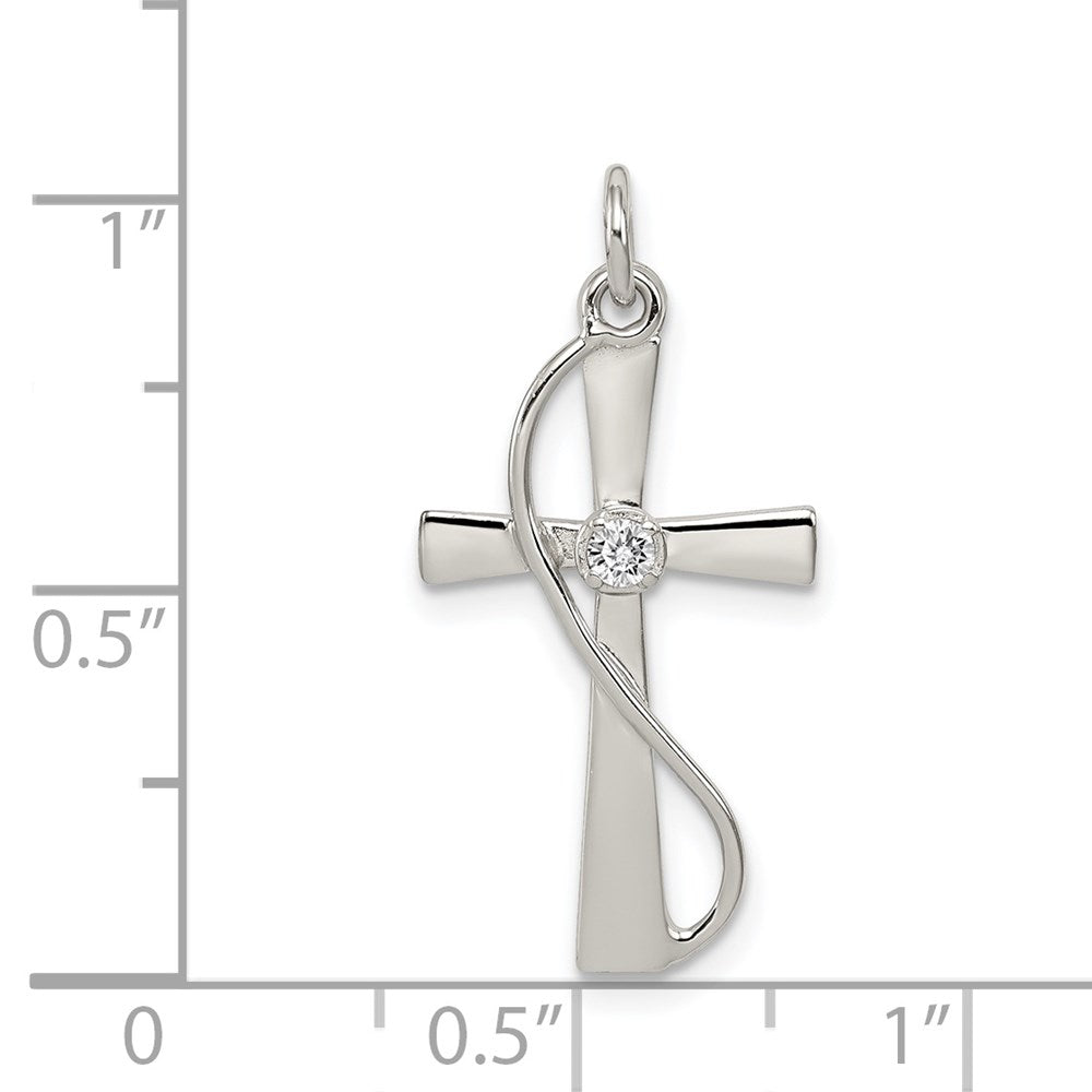 Sterling Silver Rhodium-plated CZ Cross Pendant