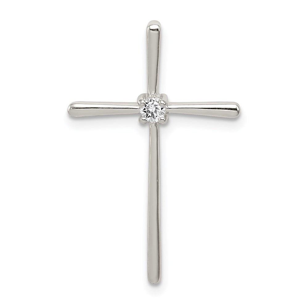 Sterling Silver Rhodium-plated CZ Cross Slide Pendant