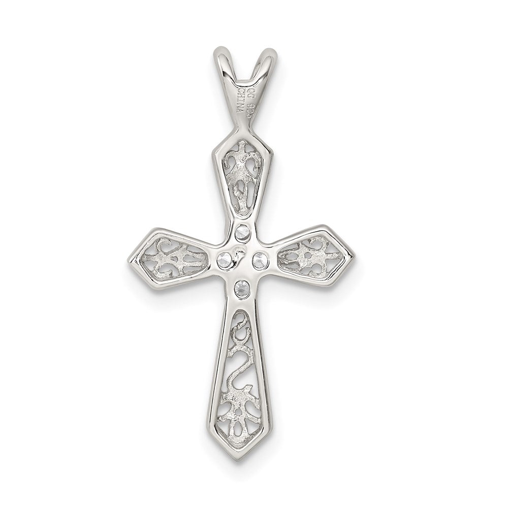 Sterling Silver Rhodium-plated CZ Passion Cross Pendant