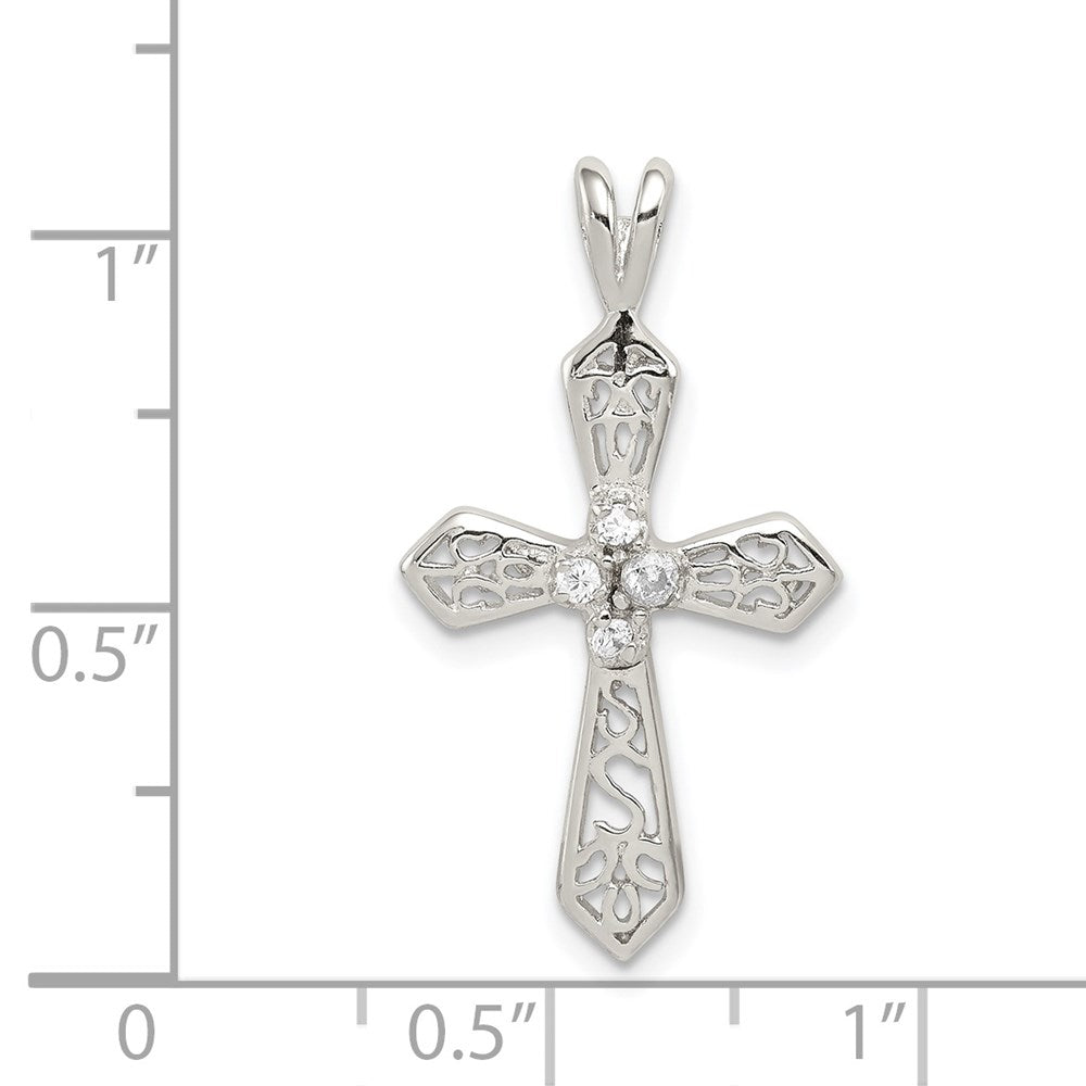 Sterling Silver Rhodium-plated CZ Passion Cross Pendant