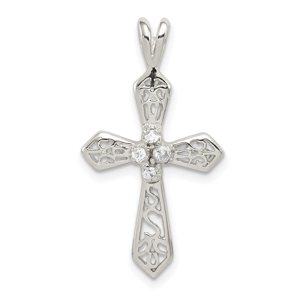 Sterling Silver Rhodium-plated CZ Passion Cross Pendant