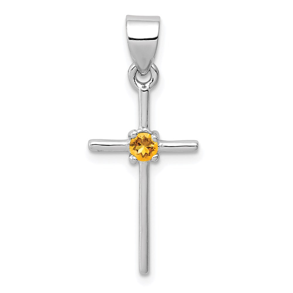 Sterling Silver Rhodium-platedCitrine Cross Pendant