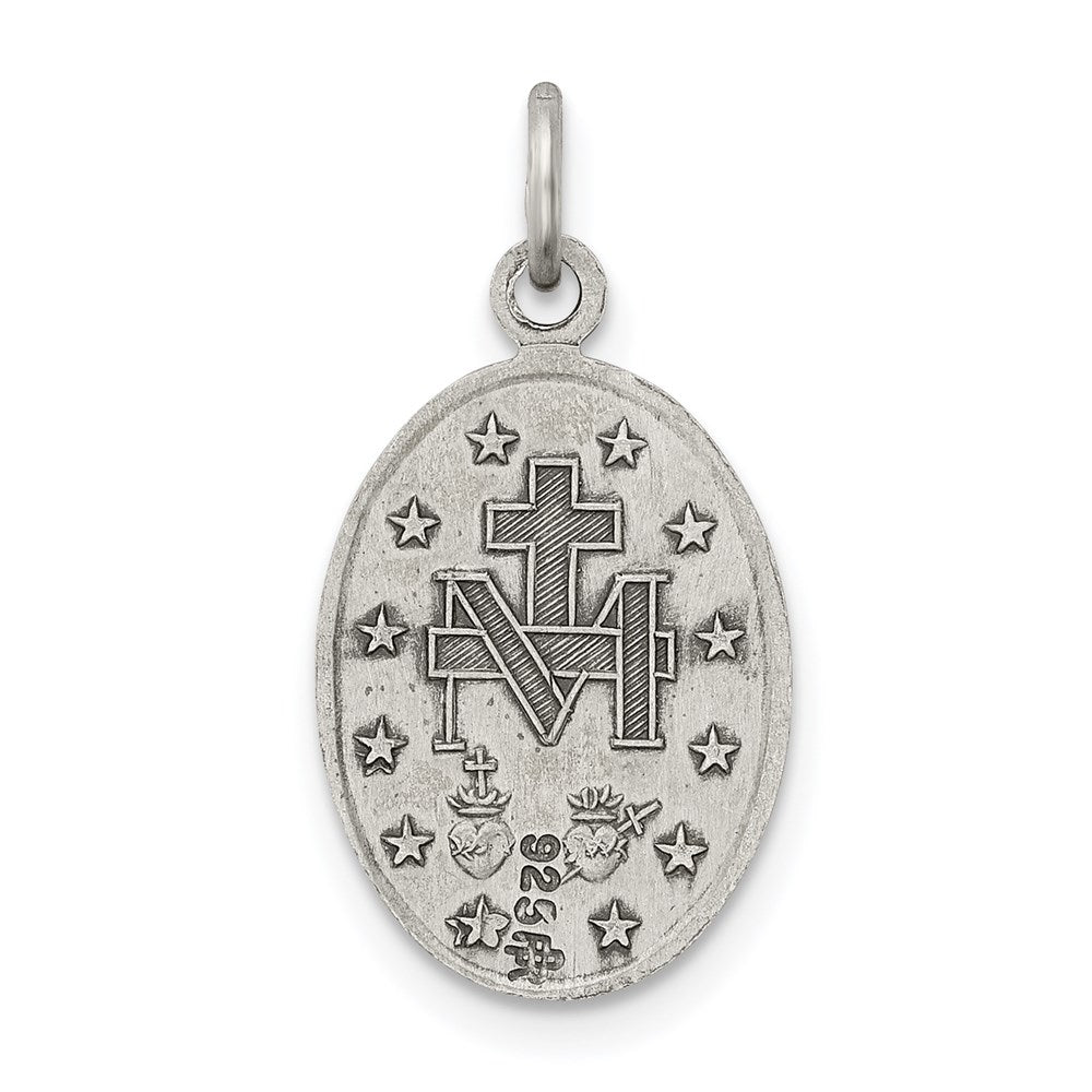 Sterling Silver Antiqued Miraculous Solid Medal