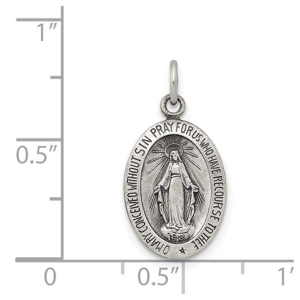 Sterling Silver Antiqued Miraculous Solid Medal