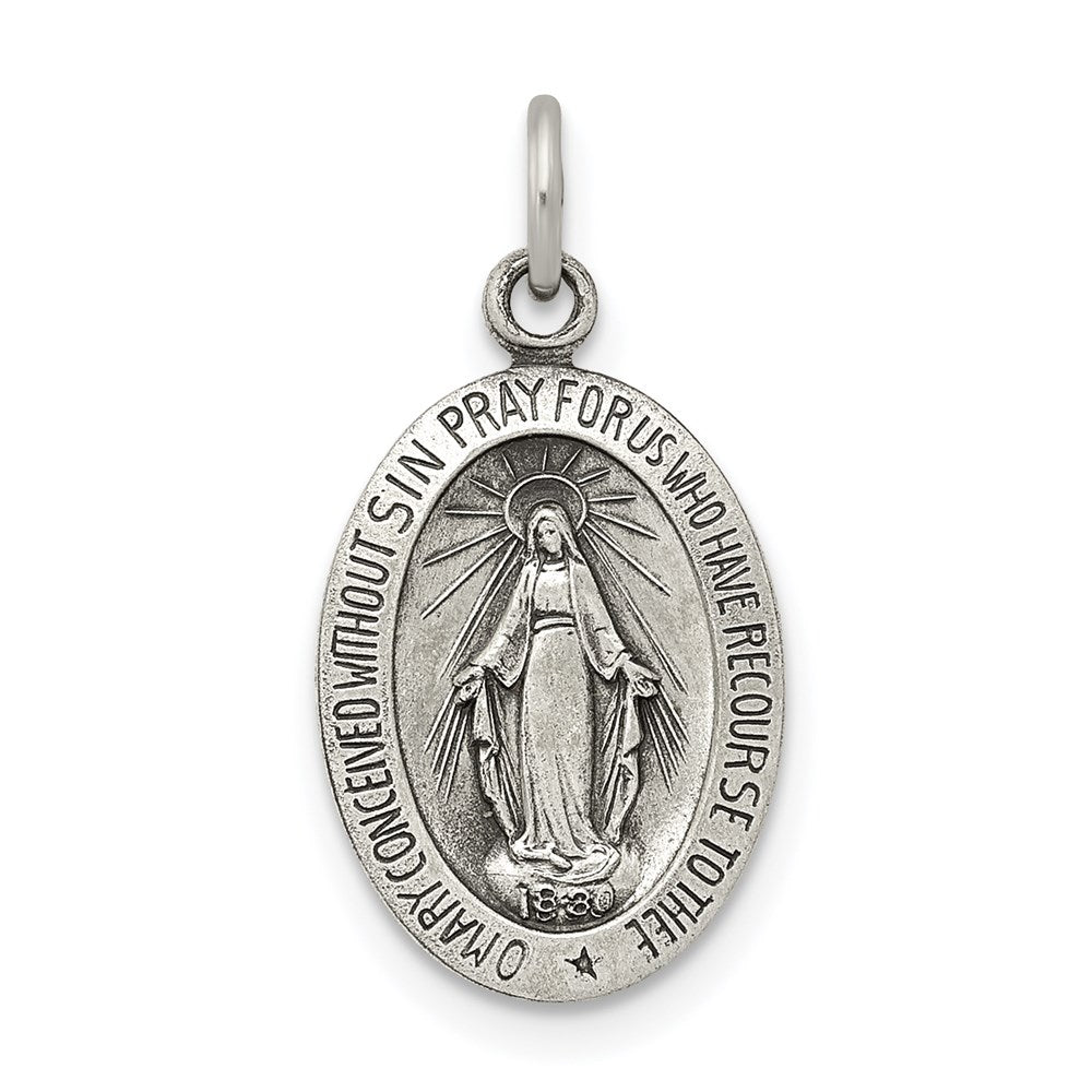 Sterling Silver Antiqued Miraculous Solid Medal