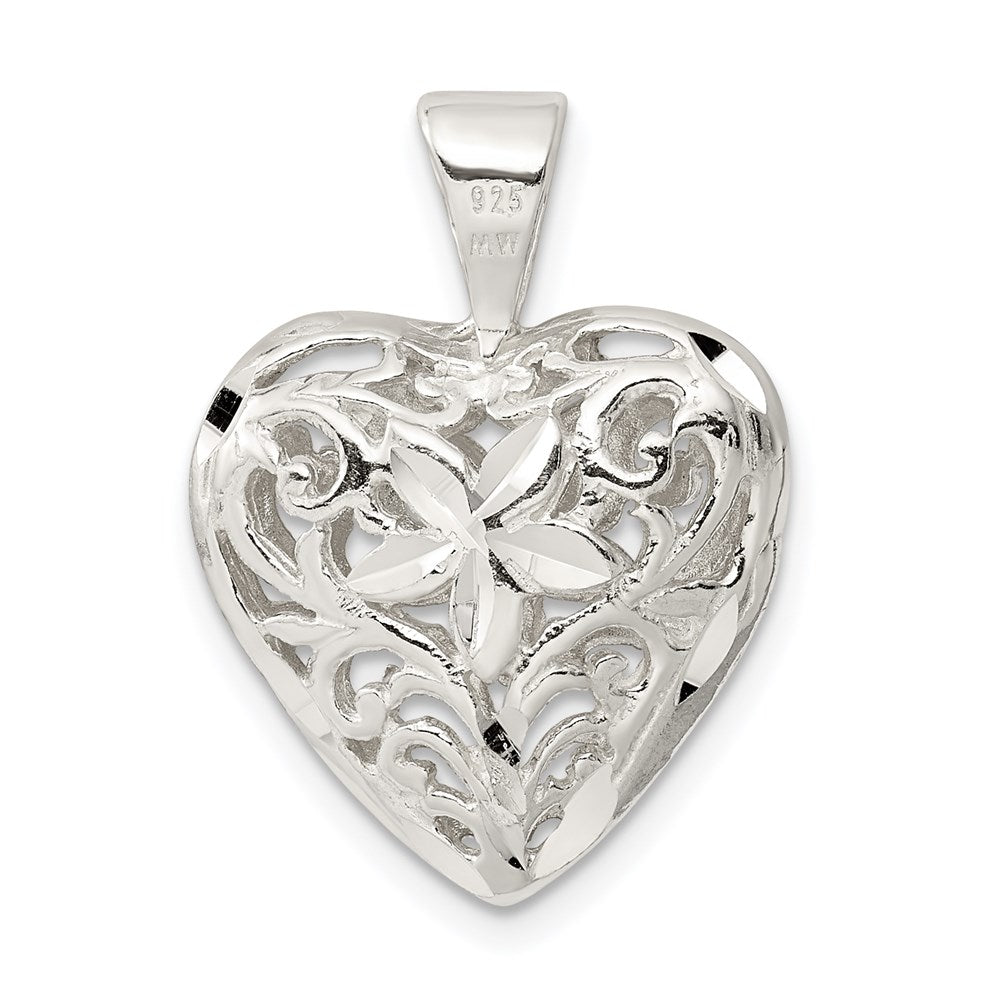 Sterling Silver Filigree Floral Heart Pendant