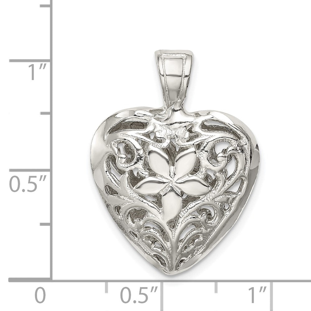 Sterling Silver Filigree Floral Heart Pendant