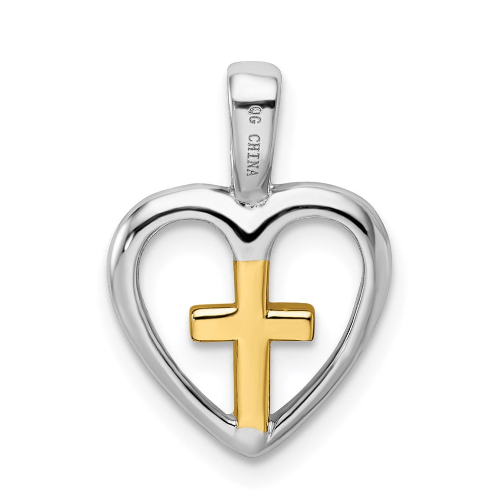 Sterling Silver Rhodium-platedVermeil Cross Heart Pendant