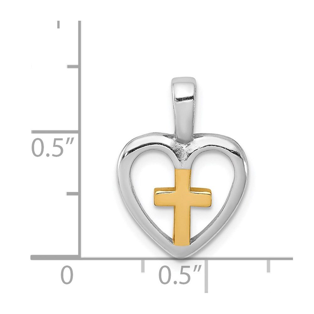 Sterling Silver Rhodium-platedVermeil Cross Heart Pendant