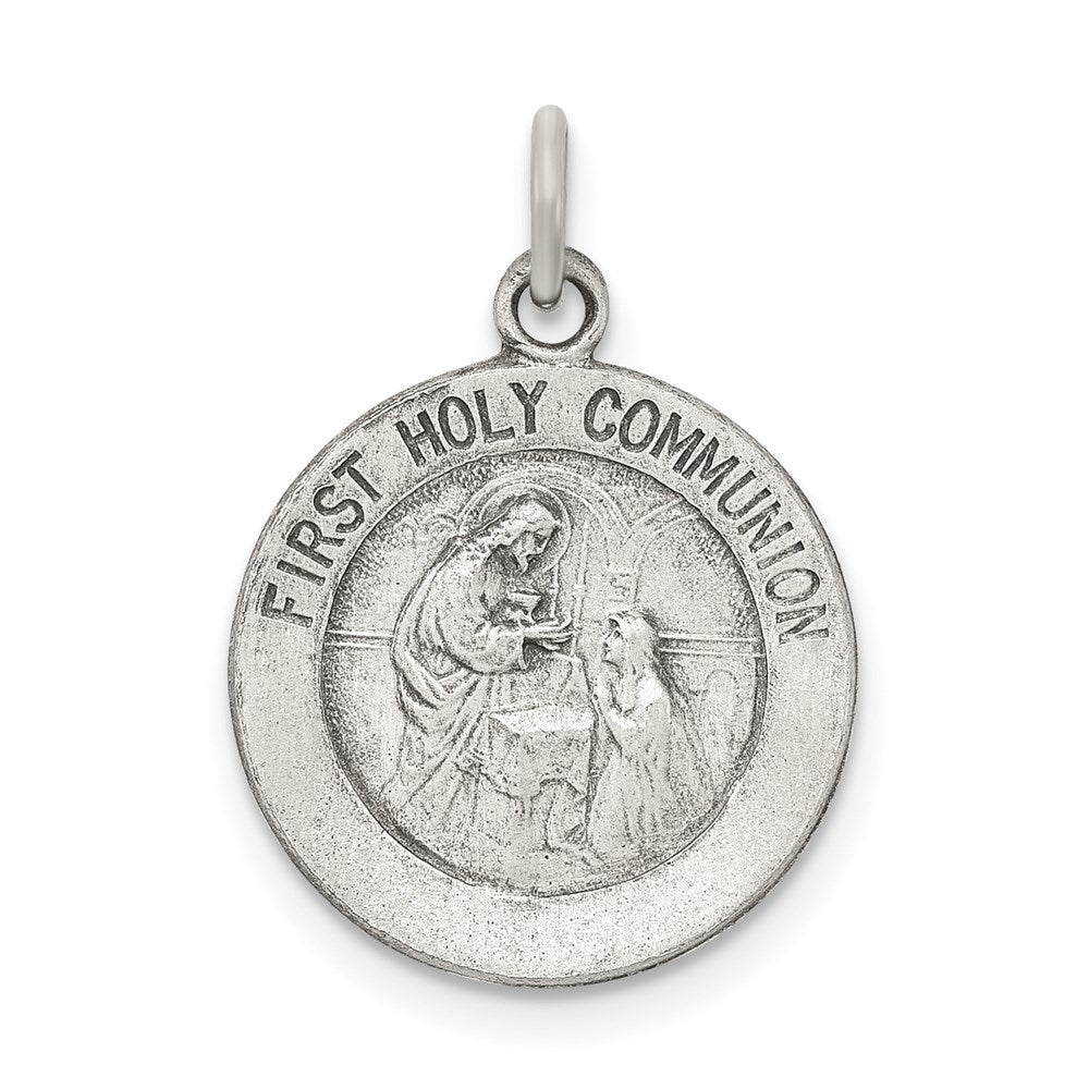 Sterling Silver Antiqued First Holy Communion Medal