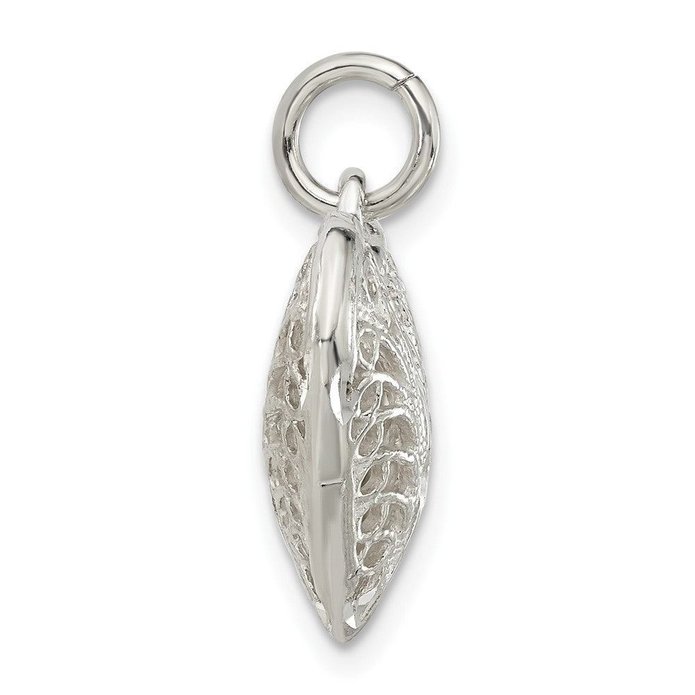 Sterling Silver Polished Filigree Puffed Heart Charm