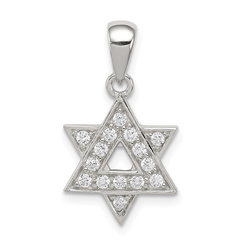 Sterling Silver Rhodium-plated CZ Star of David Pendant