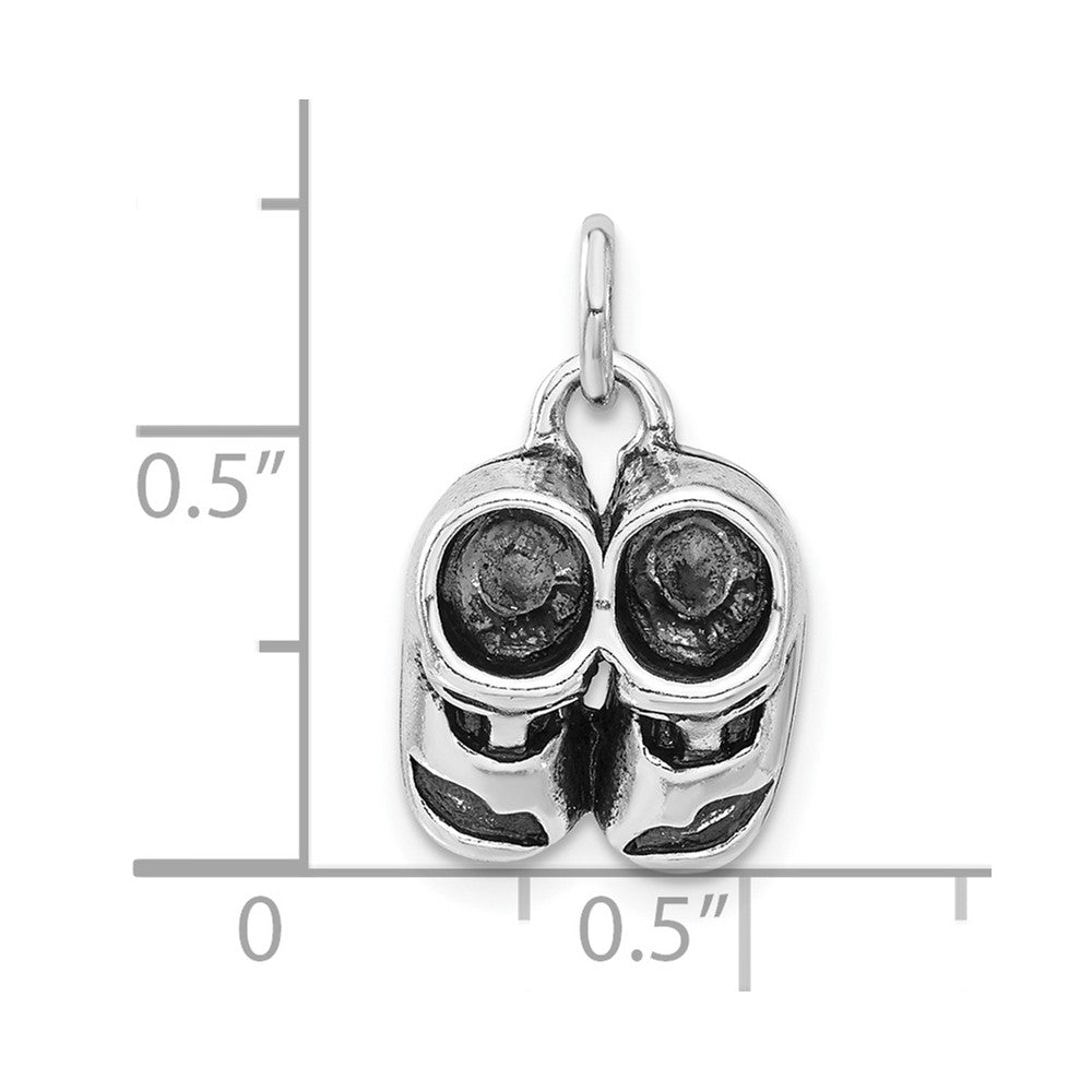 Sterling Silver 3-D Polished & Antiqued Baby Shoes Charm