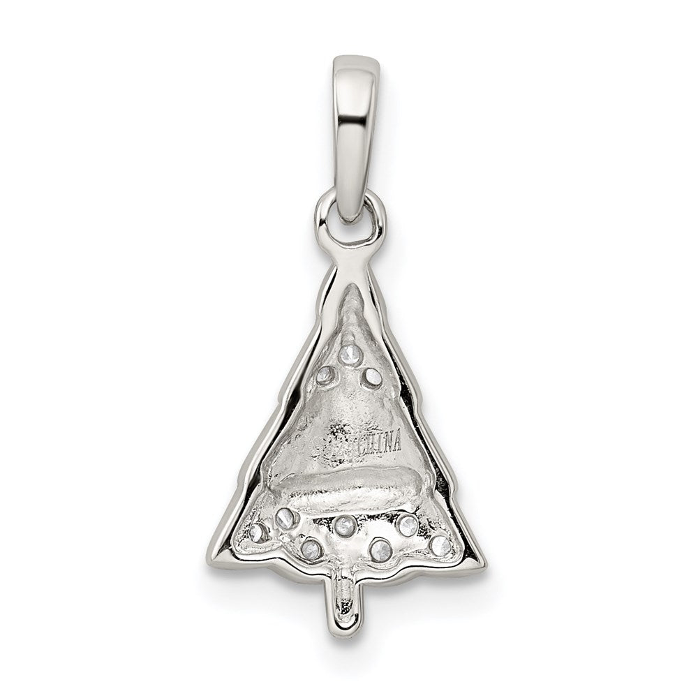 Sterling Silver Rhodium-plated CZ and Enameled Christmas Tree Pendant