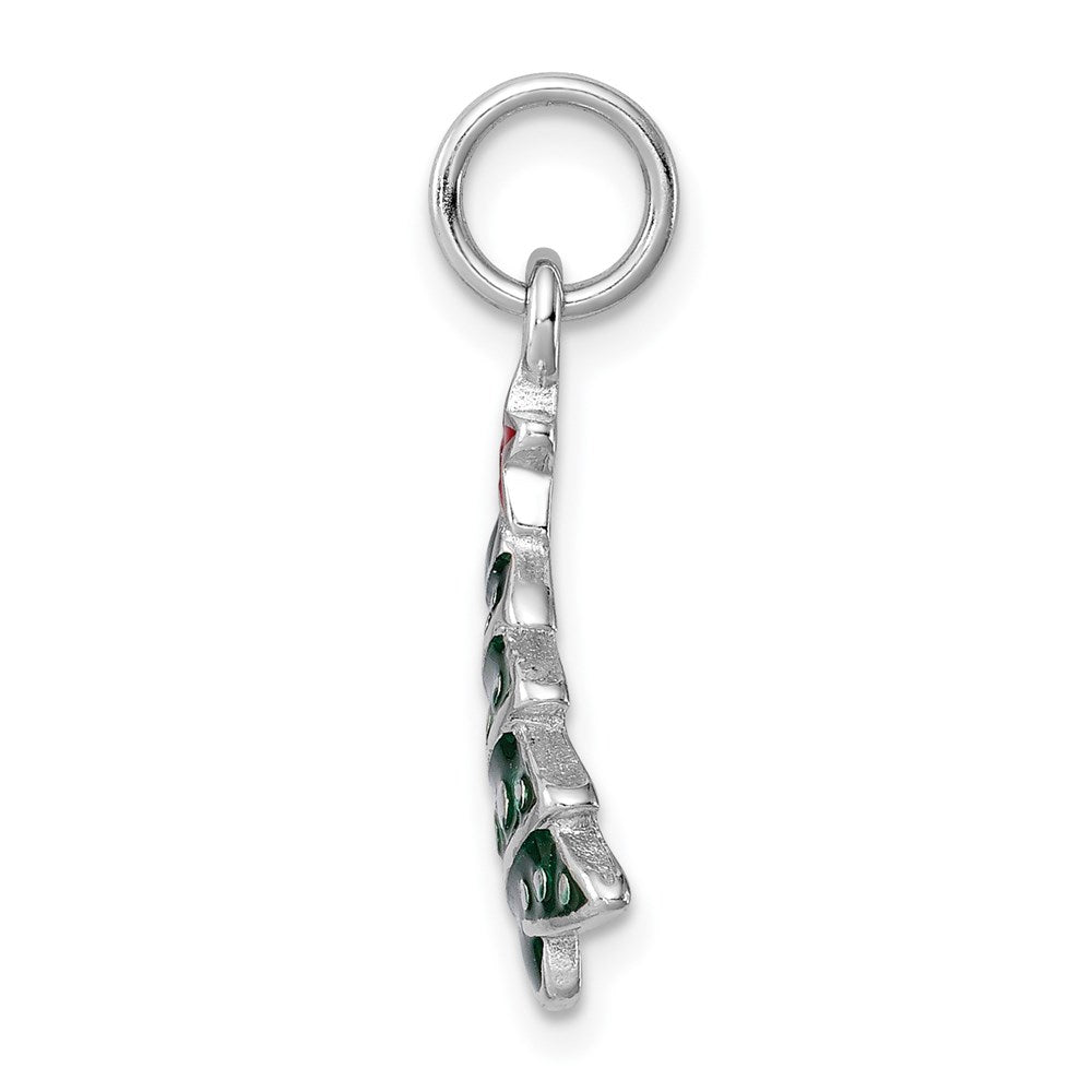 Sterling Silver Rhodium-platedEnamel Christmas Tree Charm