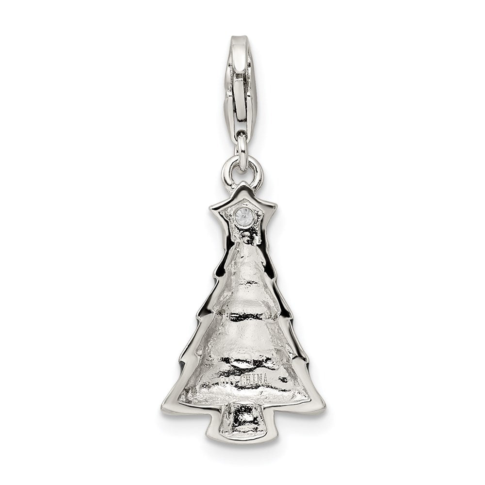 Sterling Silver RH-plated CZ & Enameled Christmas Tree Charm