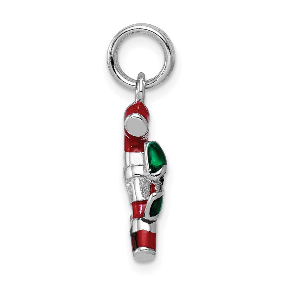 Sterling Silver Rhodium-platedEnamel Candy Cane Charm