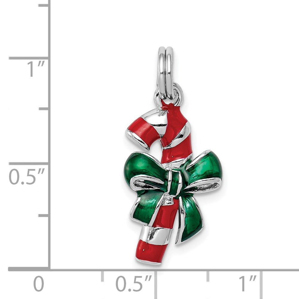 Sterling Silver Rhodium-platedEnamel Candy Cane Charm