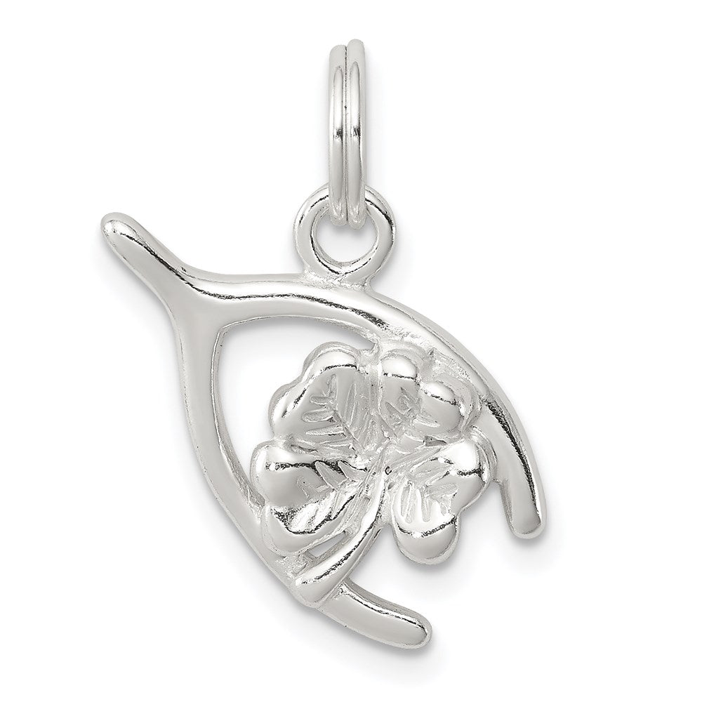 Sterling Silver Four Leaf Clover & Wishbone