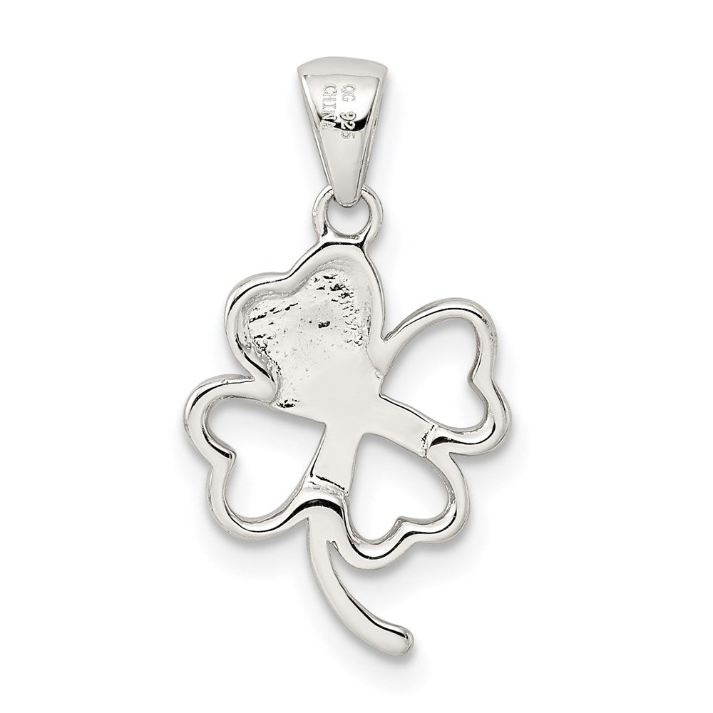 Sterling Silver Rhodium-plated Green Enameled Four Leaf Clover Pendant