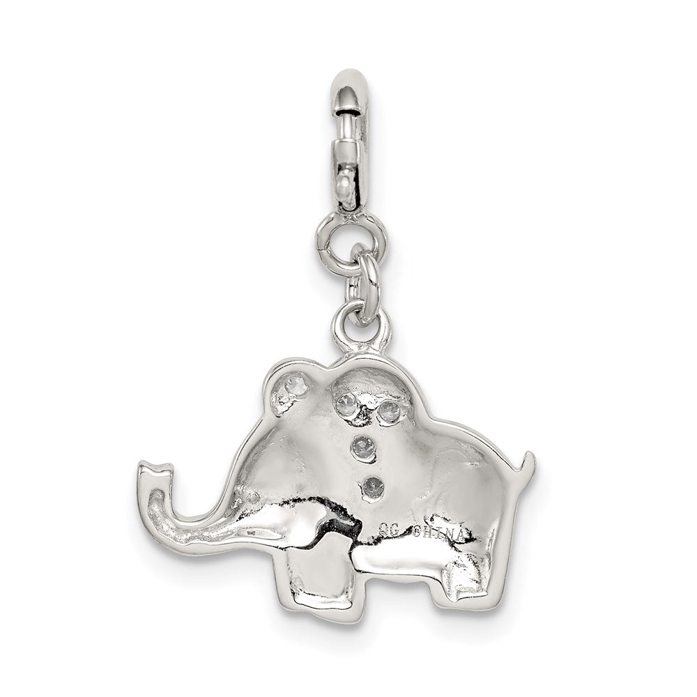 Sterling Silver Rhodium-plated Enameled with CZ Elephant Charm