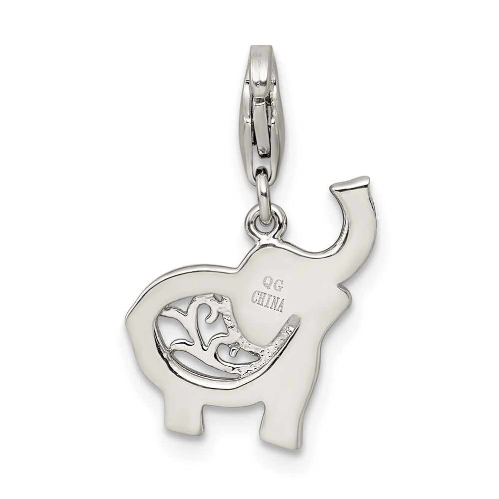 Sterling Silver Rhodium-plated Blue Enameled Elephant Charm