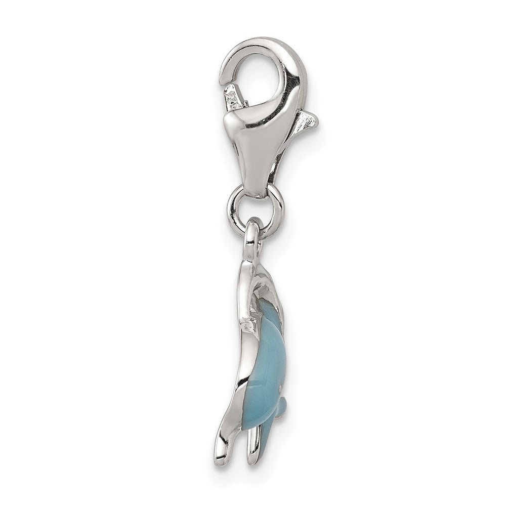 Sterling Silver Rhodium-plated Enameled Dolphin with Lobster Clasp Charm