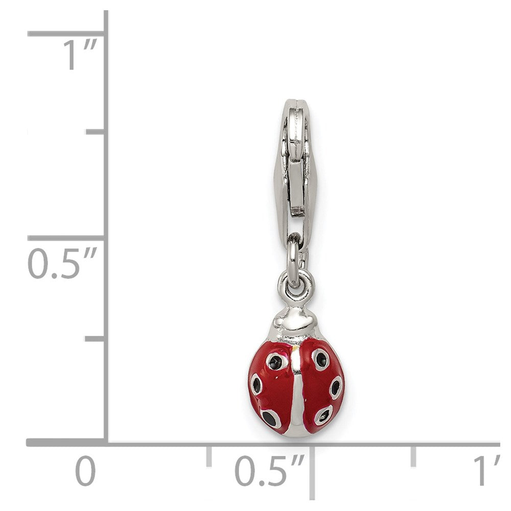 Sterling Silver Rhodium-plated Red Enameled Ladybug Charm