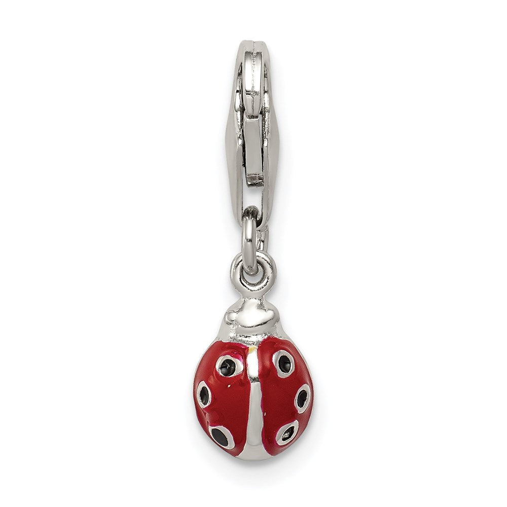 Sterling Silver Rhodium-plated Red Enameled Ladybug Charm