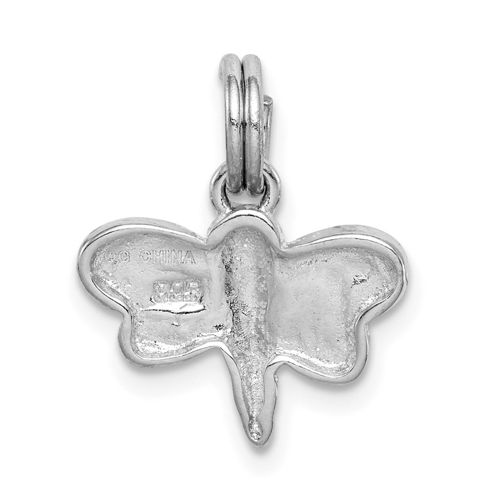 Sterling Silver Rhodium-platedGlitter Enamel Dragonfly Charm