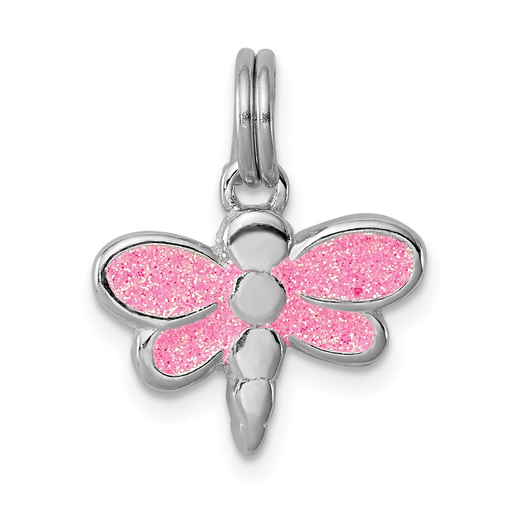 Sterling Silver Rhodium-platedGlitter Enamel Dragonfly Charm