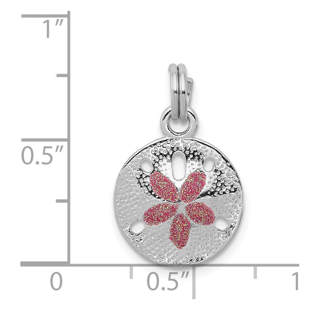 Sterling Silver Rhodium-plated Polished Enameled Sand Dollar Charm