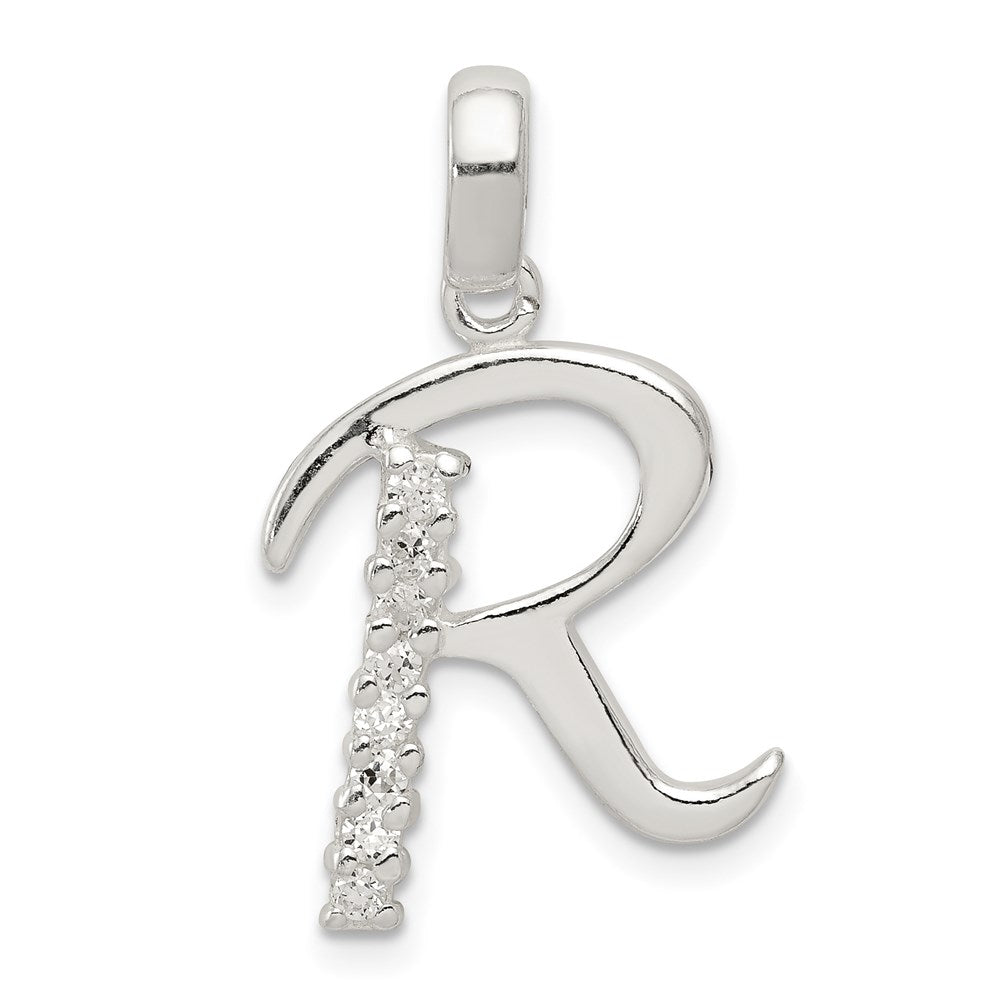 Sterling Silver CZ Letter R Initial Pendant