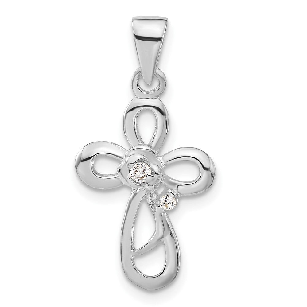 Sterling Silver Polished CZ Cross Pendant