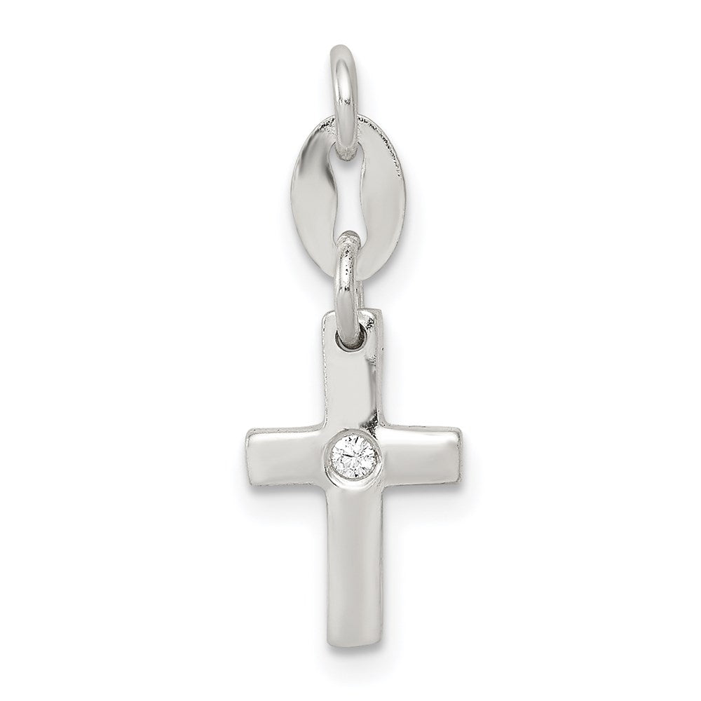 Sterling Silver & CZ Polished Cross Charm