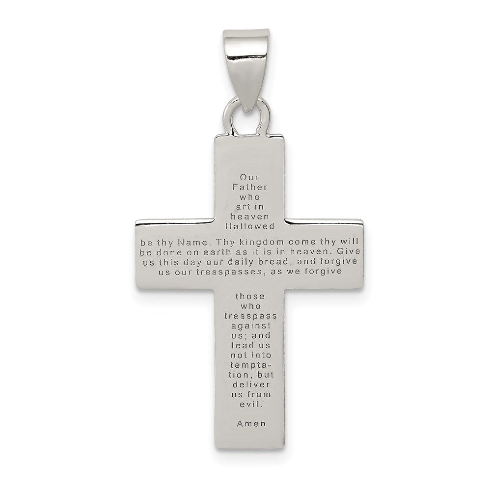 Sterling Silver Rhodium-plated Polished Lords Prayer Cross Pendant