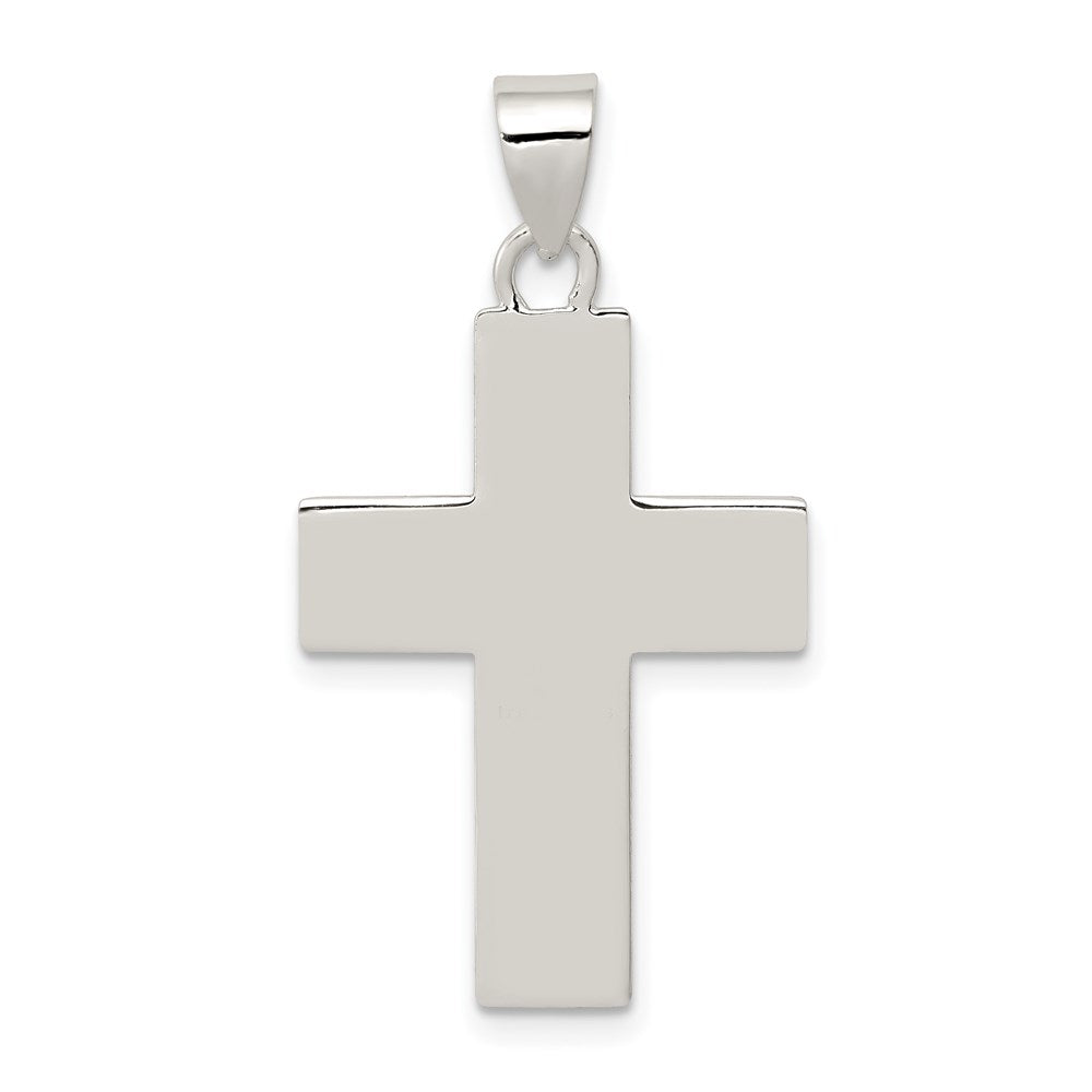 Sterling Silver Rhodium-plated Polished Lords Prayer Cross Pendant