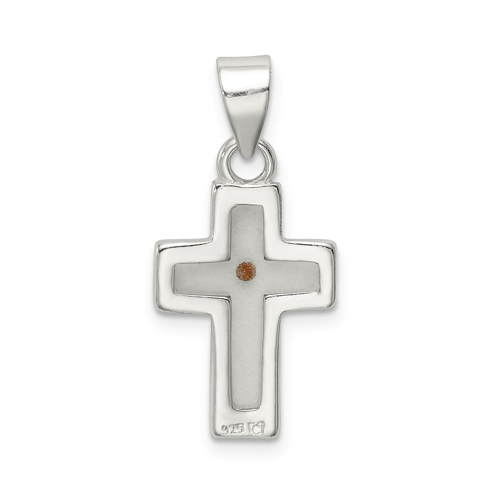 Sterling Silver Rhodium-plated Enameled Mustard Seed Cross Pendant