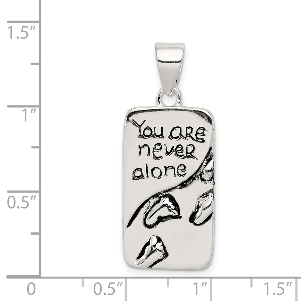 Sterling Silver You Are Never Alone Antiqued Footprint Pendant