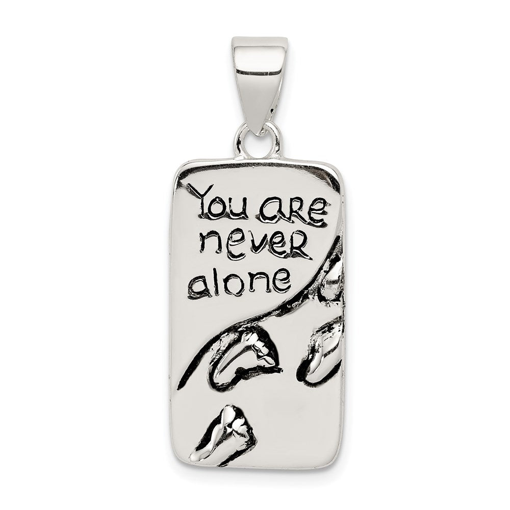 Sterling Silver You Are Never Alone Antiqued Footprint Pendant