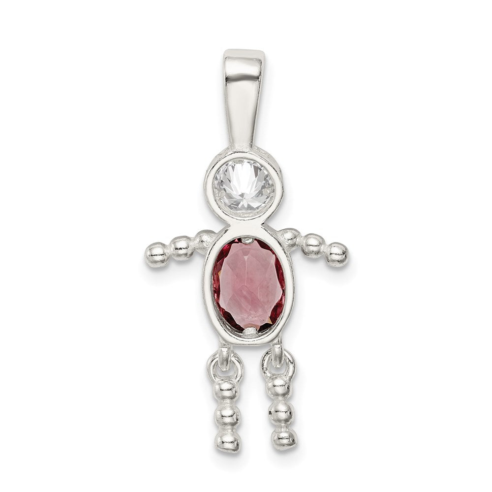 Sterling Silver Rhodium-plated CZ & June Glass Boy Pendant