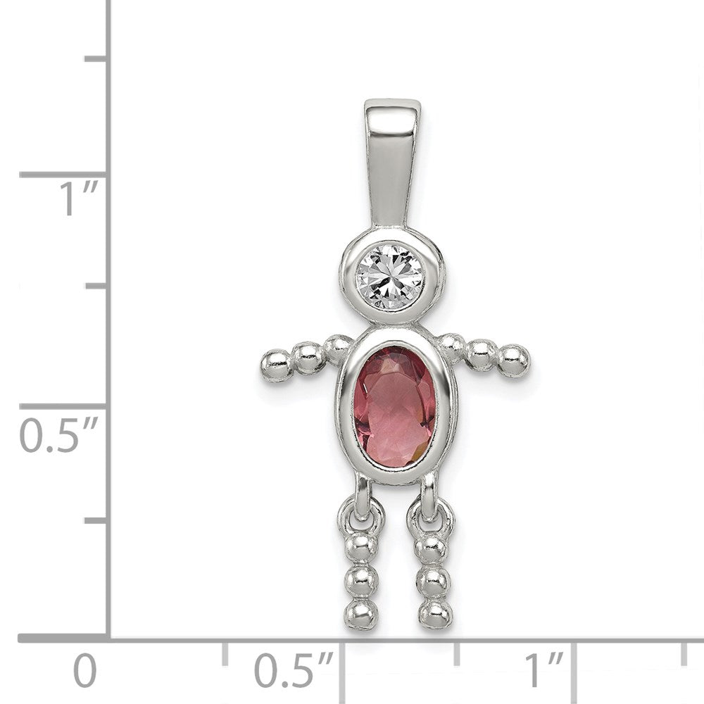 Sterling Silver Rhodium-plated CZ & June Glass Boy Pendant