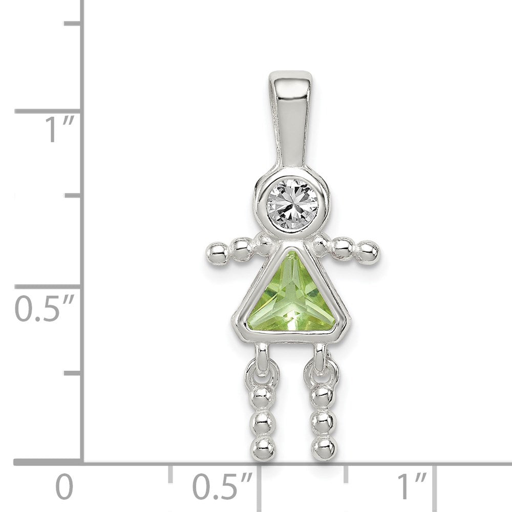 Sterling Silver Rhodium-plated CZ & August Glass Girl Pendant