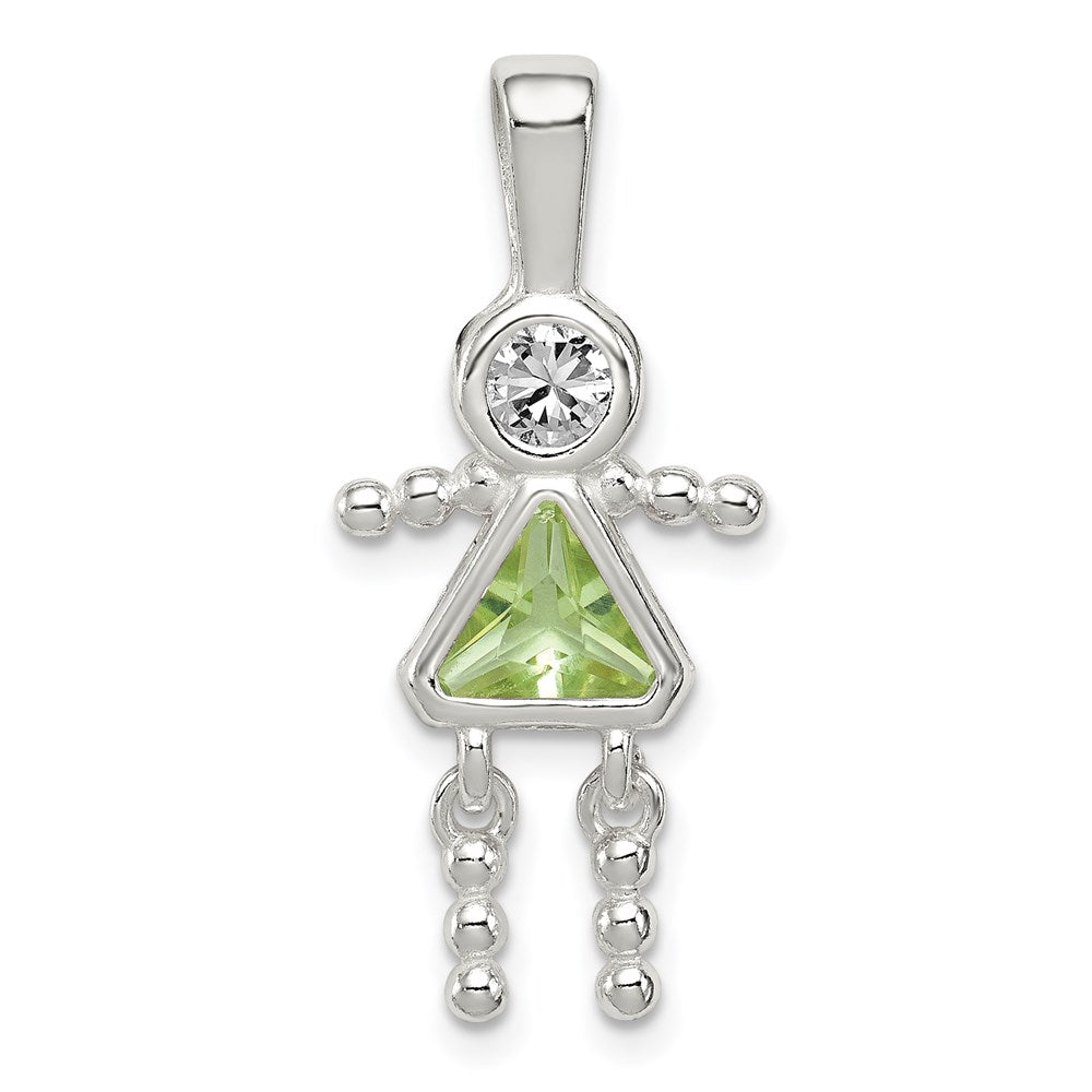 Sterling Silver Rhodium-plated CZ & August Glass Girl Pendant