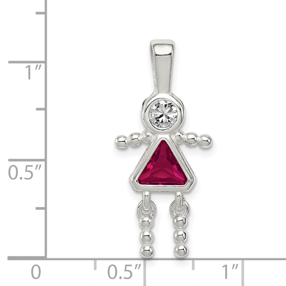 Sterling Silver Rhodium-plated CZ & July Glass Girl Pendant