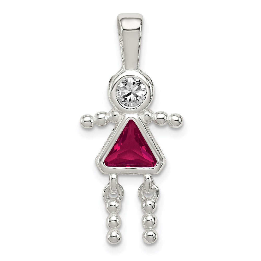 Sterling Silver Rhodium-plated CZ & July Glass Girl Pendant