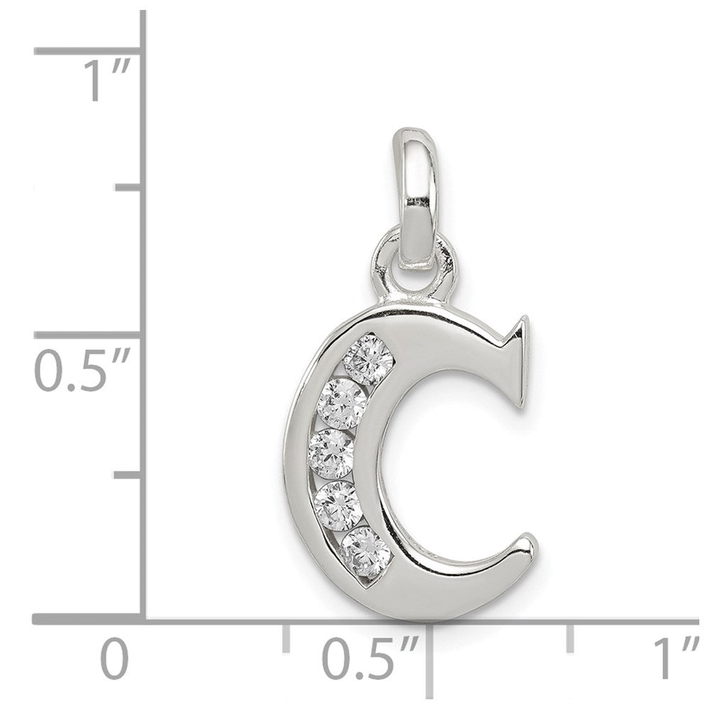 Sterling Silver White CZ Letter C Initial Pendant