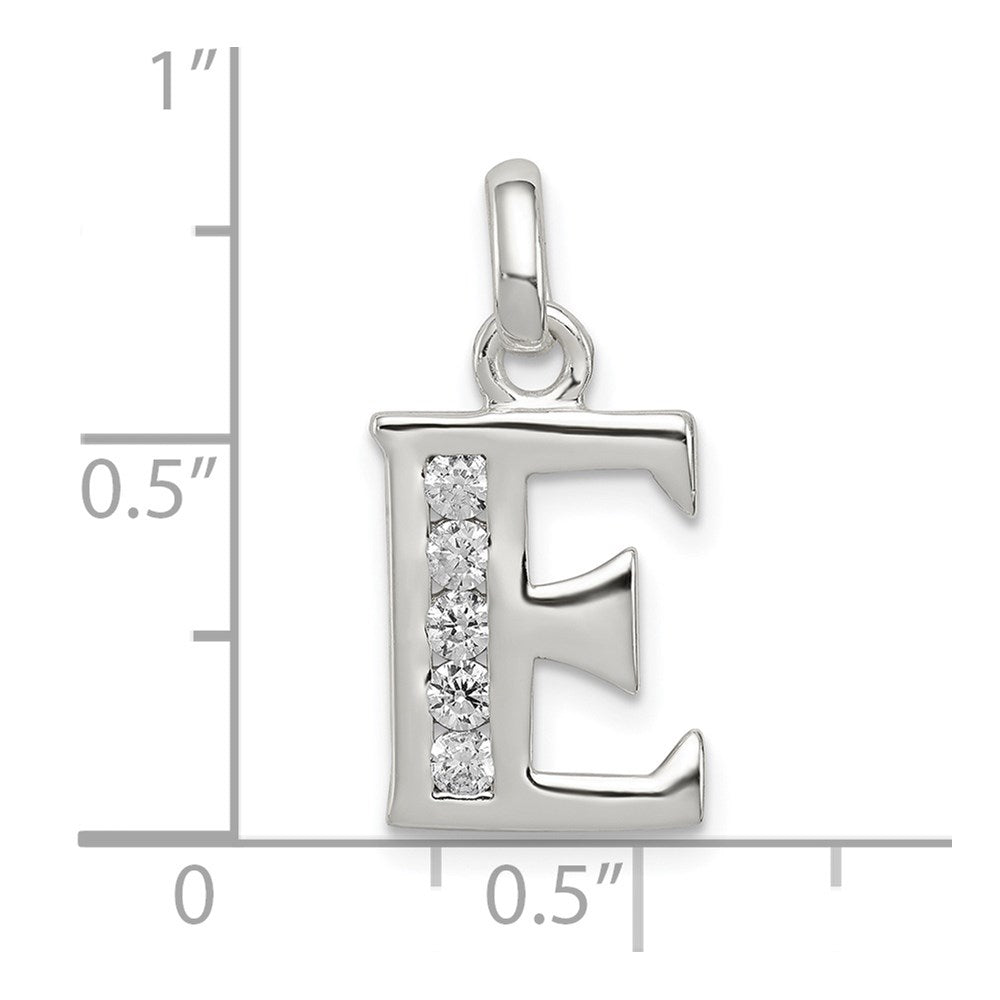 Sterling Silver White CZ Letter E Initial Pendant