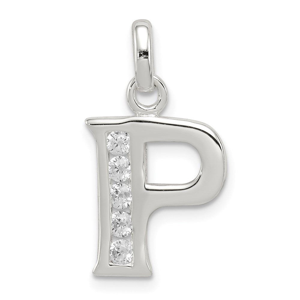 Sterling Silver White CZ Letter P Initial Pendant