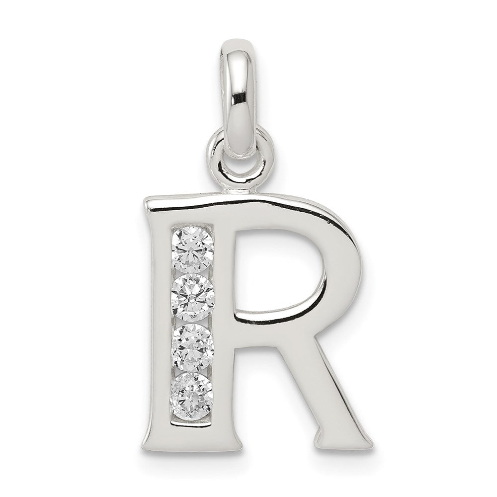 Sterling Silver White CZ Letter R Initial Pendant